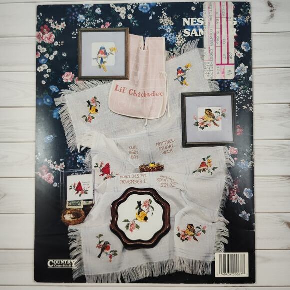 Country Cross Stitch Nestling Sampler Robin, Cardinal, Finch & More Patterns - Picture 2 of 5